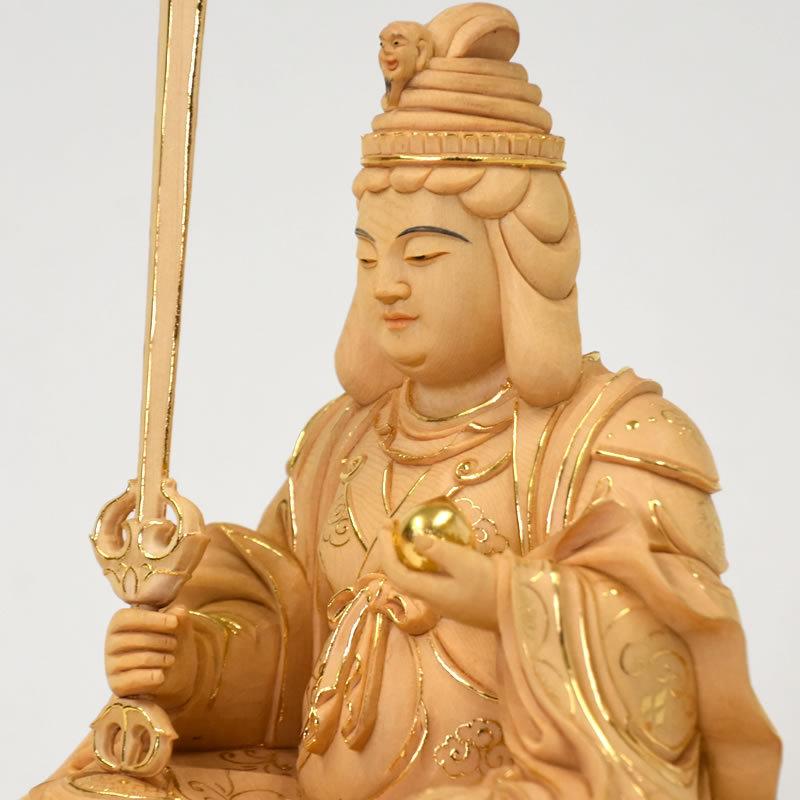 木彫り仏像 上彫【宇賀弁財天（弁才天）座像】 桧木 坐4.0寸 切金 : 海