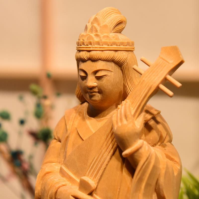 木彫り仏像 【弁財天（弁才天）】桧木（ヒノキ）立像 上彫 立5.0寸