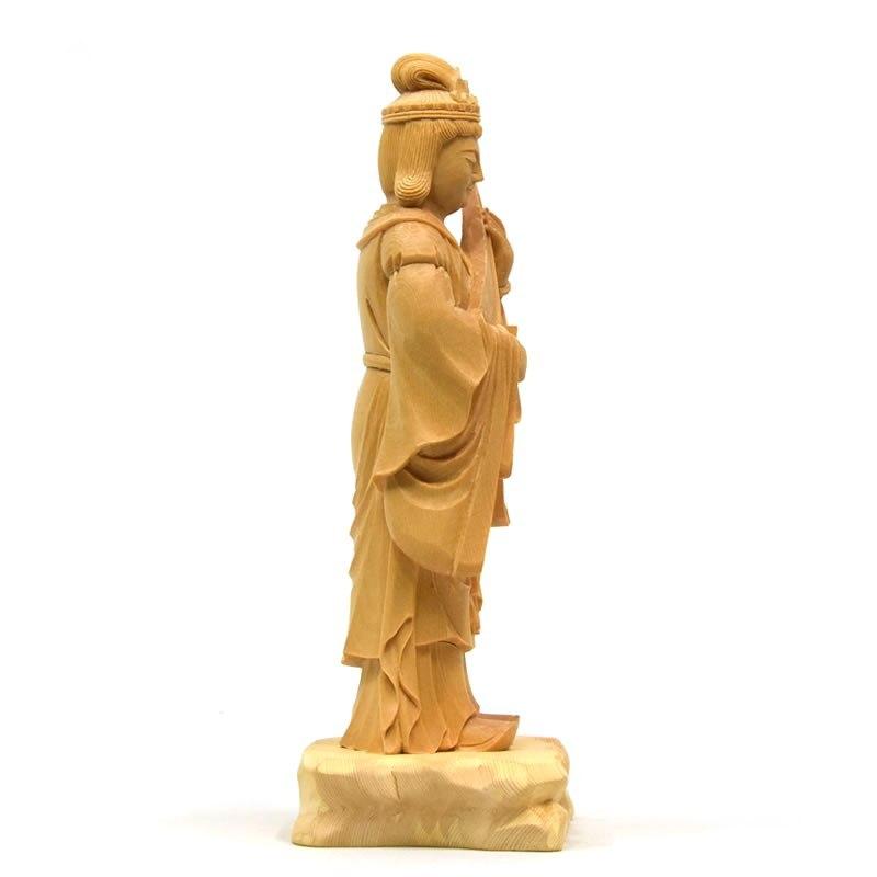 木彫り仏像 【弁財天（弁才天）】桧木（ヒノキ）立像 上彫 立5.0寸