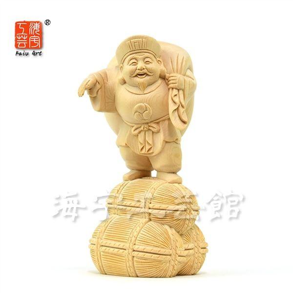 木彫り仏像 桧木【招き大国様（大黒天）】 立2.5寸 総高14.5cm : 海宇