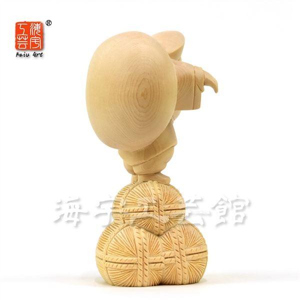 木彫り仏像 桧木【招き大国様（大黒天）】 立2.5寸 総高14.5cm : 海宇