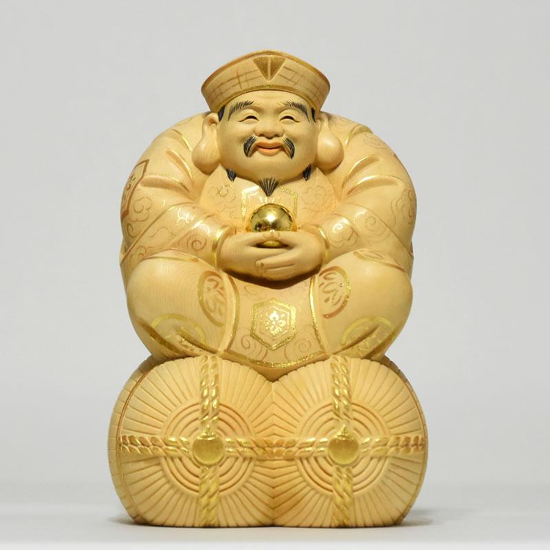 開運招福-木彫り 仏像 【宝珠大黒天（大国主神）】 桧木 坐2.5寸 金泥