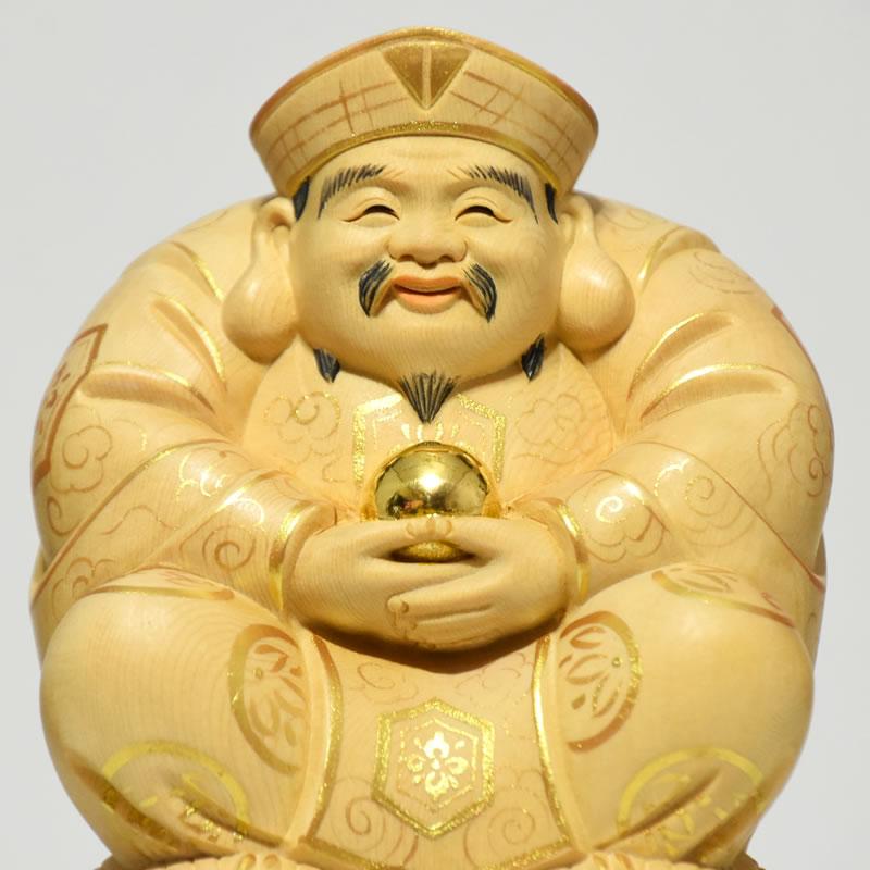 【小霊ひなたる大黒天 約2.7㎝ 木彫 逗子入り 幕末頃】豆仏仏像民間信仰懐中仏 開運招福-木彫り 仏像 【宝珠大黒天（大国主神）】 桧木 坐2.5寸 金泥
