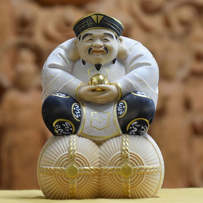 開運招福-木彫り 仏像 【宝珠大黒天（大国主神）】 桧木 坐2.5寸