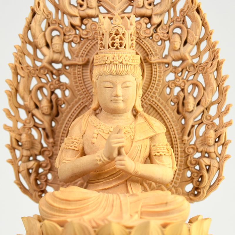 【さらに特価・新品】 大日如来　柘植　八角台座付　総高さ約28㎝　上彫　真言宗 本柘植仏像 上彫り 八角台座 大日如来 【真言宗】 | 仏像の通販