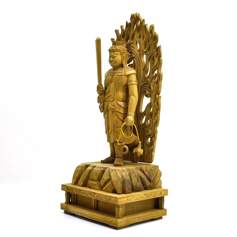 木彫り仏像 【不動明王】 白檀 立5.0寸 総高27.8cm 真言宗脇仏 木彫り仏像 【不動明王】 白檀 立5.0寸 総高27.8cm 真言宗脇仏