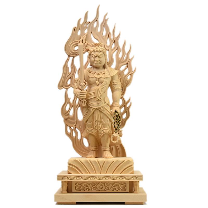 木彫り仏像 【不動明王立像】 火炎光背四角台 桧木 立6.0寸 総高 木彫り仏像 【不動明王立像】 火炎光背四角台 桧木 立6.0寸 総高