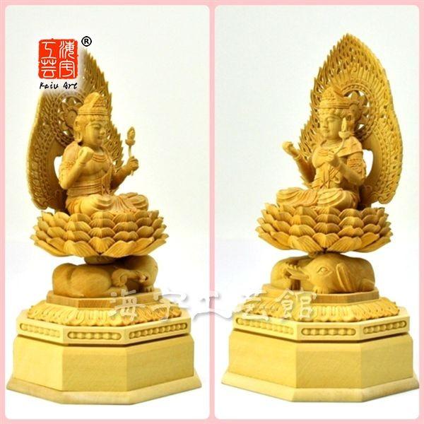 【セール・新品】 普賢菩薩　文殊菩薩　柘植　総高さ約21.5㎝　仏像 Amazon｜仏像 文殊 普賢 菩薩 木彫り 置物 開運 お守り本尊 風水