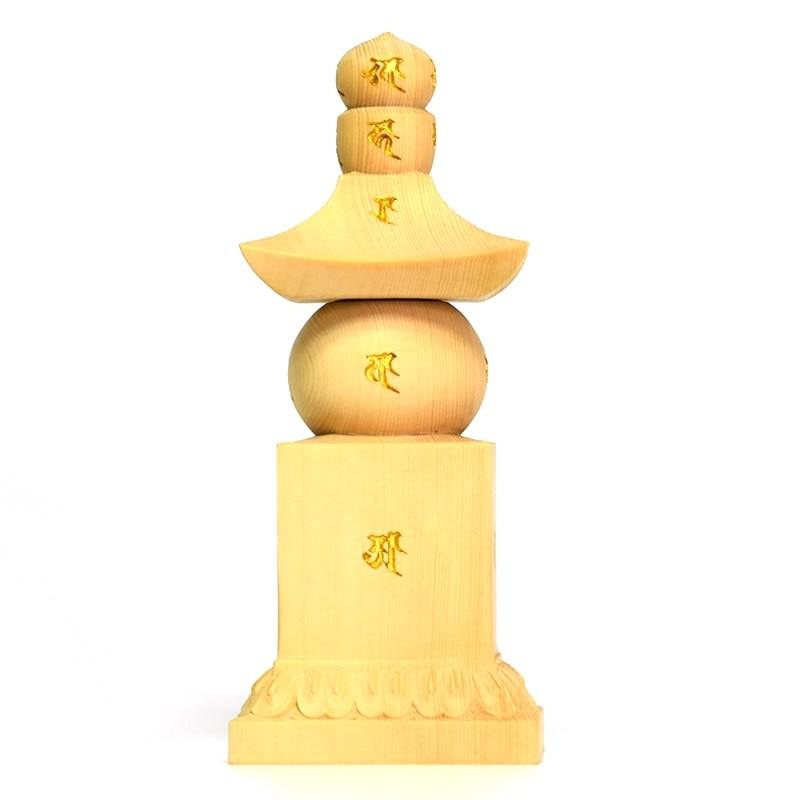 密教法具】桧木五輪塔 金泥梵字入 総高15cm 内部収納あり 経文入れ 
