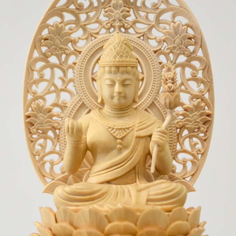 木彫り仏像 干支お守り本尊-辰年・巳年 【普賢菩薩】 唐草光背白象台座