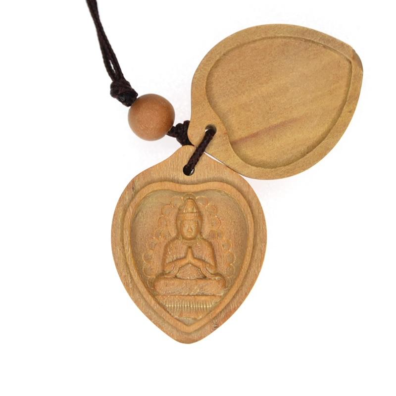 木彫り仏像 干支 お守り 本尊 白檀ハート型 ミニ香合仏 ※専用紙箱付き