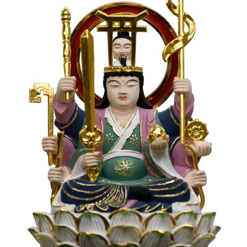 木彫り仏像−宇賀八臂弁財天（弁才天）│桧木│坐2.5寸│極彩色│総高