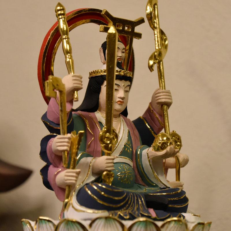 木彫り仏像−宇賀八臂弁財天（弁才天）│桧木│坐2.5寸│極彩色│総高