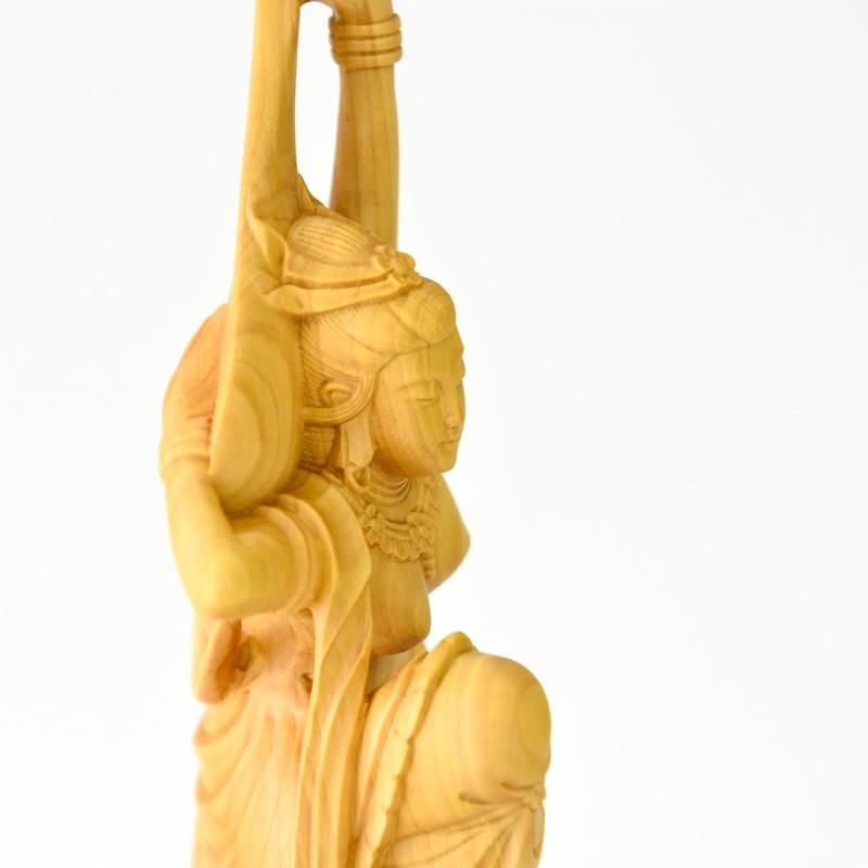 柘植　飛天（天女）　一本彫り　総高21.5cm｜kaiu-art｜08