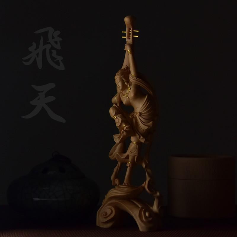 仏像 柘植 丸台座(蓮華) 西立弥陀 櫛飛天光背 金泥無 — 仏壇 木彫 【飛天（