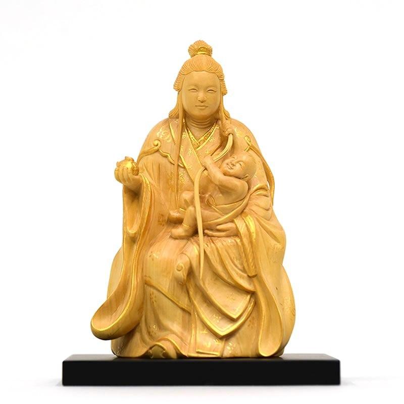 木彫り仏像 園城寺形【訶梨帝母(鬼子母神)倚像】 柘植金泥仕様 木彫り仏像 園城寺形【訶梨帝母(鬼子母神)倚像】 柘植金泥仕様