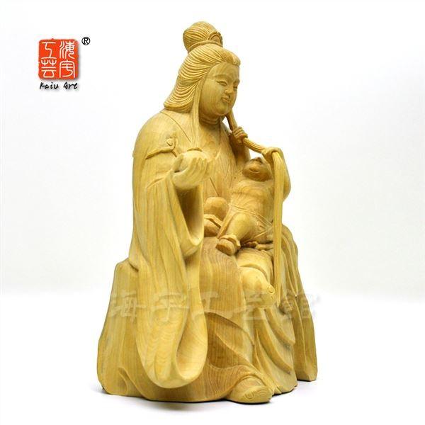 木彫り仏像 柘植【園城寺形訶梨帝母（鬼子母神）倚像】 高約16cm 模造