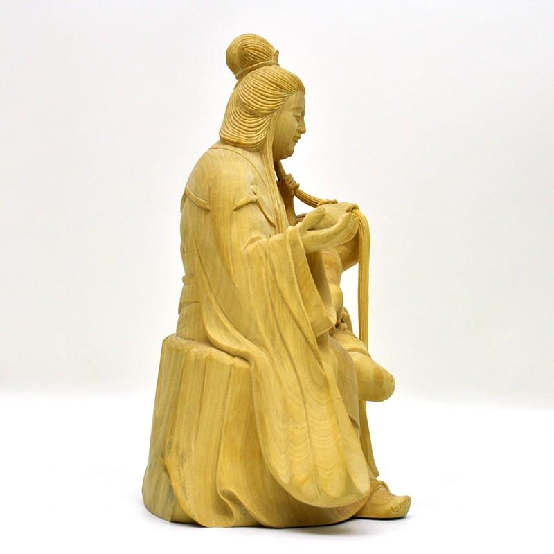 木彫り仏像 柘植【園城寺形訶梨帝母（鬼子母神）倚像】 高約16cm 模造