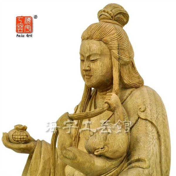 木彫り仏像 ☆楠木園城寺形訶梨帝母（鬼子母神）倚像 高約24cm 【子育