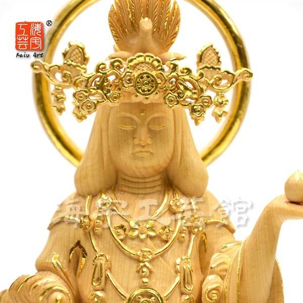 模造作品　木彫り仏像　浄瑠璃寺形【吉祥天立像】　桧木　切金　総高29cm 【錫杖】