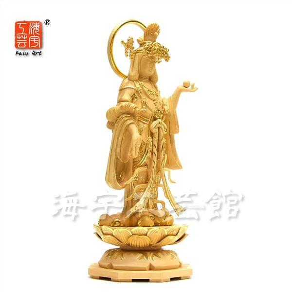 模造作品　木彫り仏像　浄瑠璃寺形【吉祥天立像】　桧木　切金　総高29cm 【錫杖】