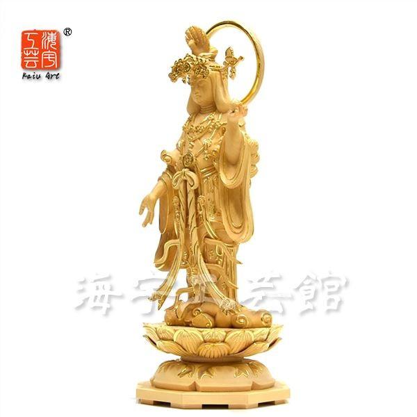 模造作品　木彫り仏像　浄瑠璃寺形【吉祥天立像】　桧木　切金　総高29cm 【錫杖】
