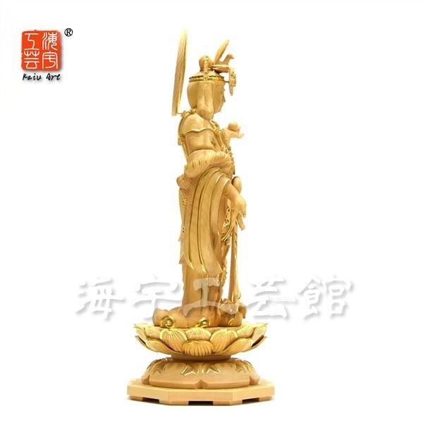 模造作品　木彫り仏像　浄瑠璃寺形【吉祥天立像】　桧木　切金　総高29cm 【錫杖】