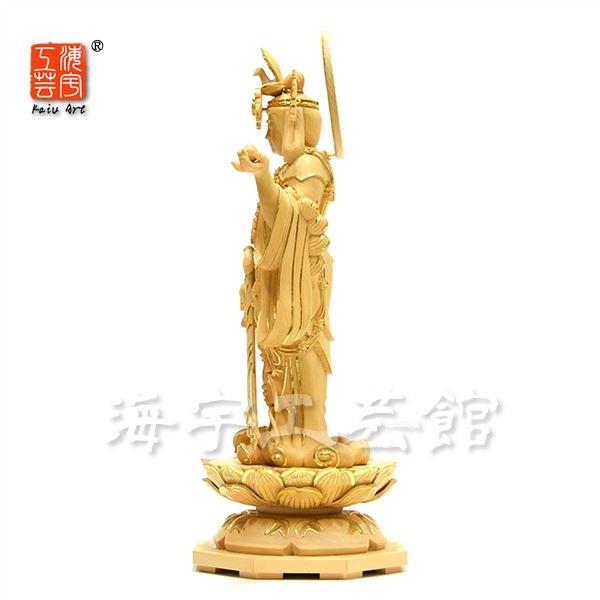 模造作品　木彫り仏像　浄瑠璃寺形【吉祥天立像】　桧木　切金　総高29cm 【錫杖】
