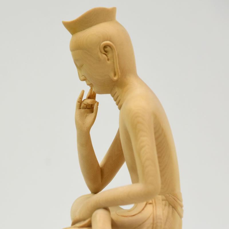 木彫仏像 広隆寺形【弥勒菩薩半跏思惟像】 桧木 総高20cm : 海宇工芸館