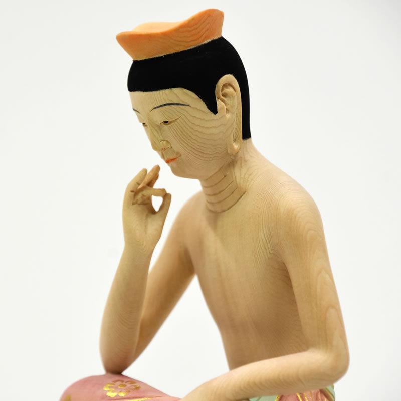 木彫仏像 広隆寺形【弥勒菩薩半跏思惟像】 桧木 淡彩色 総高20cm 木彫仏像 広隆寺形【弥勒菩薩半跏思惟像】 桧木 淡彩色 総高20cm