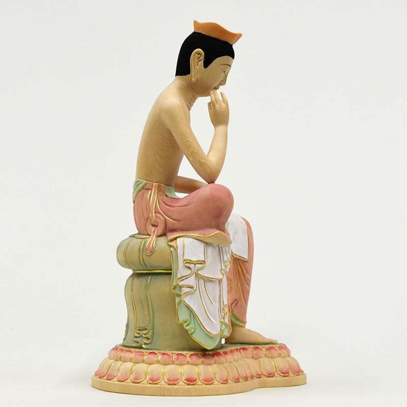 仏教美術 仏像 木彫 弥勒菩薩像 半跏思惟像 木彫仏像 広隆寺形【弥勒菩薩半跏思惟像】 桧木 淡彩色 総高20cm