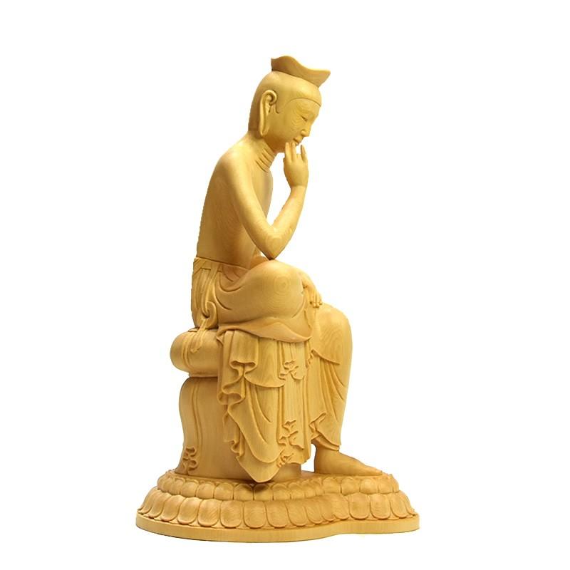 木彫仏像 広隆寺形【弥勒菩薩半跏思惟像】 桧木 総高約30cm : 海 木彫仏像 広隆寺形【弥勒菩薩半跏思惟像】 桧木 総高約30cm : 海