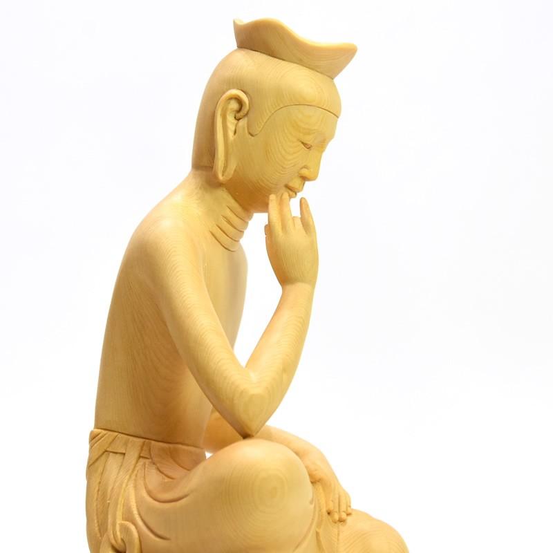 木彫仏像　広隆寺形【弥勒菩薩半跏思惟像】　桧木　総高約30cm