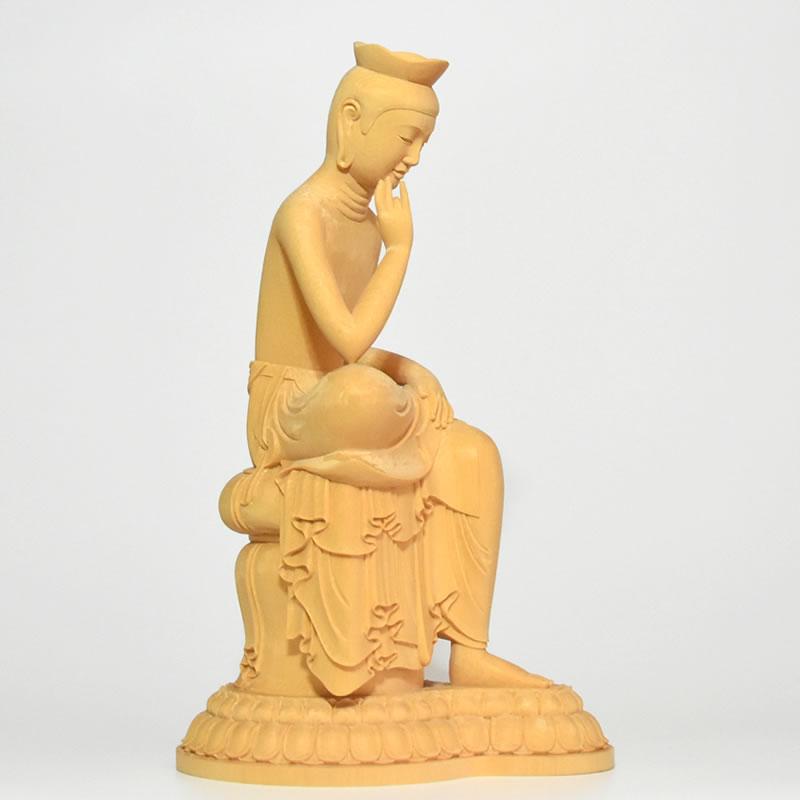 木彫り仏像 上彫 広隆寺形【弥勒菩薩半跏思惟像】 桧木 総高30cm : 海