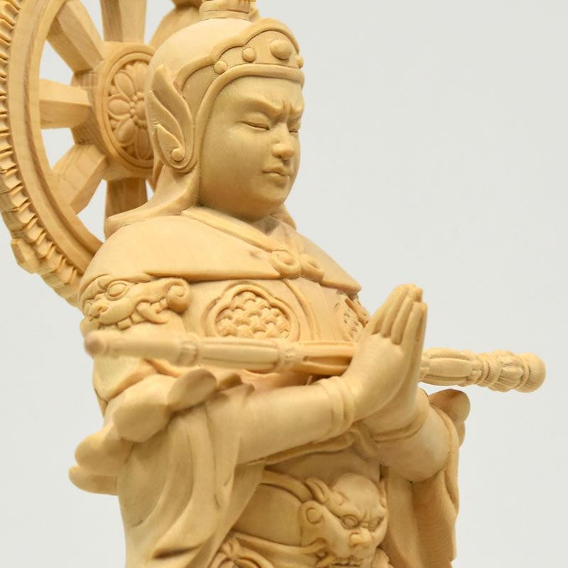 【セール中・新品】 韋駄天　荒彫り　総檜　台付　総高さ約46.5㎝　仏像　檜 木彫り仏像 桧木韋駄天立像 上彫 総丈20cm : 海宇工芸館 Yahoo