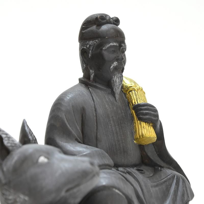 木彫り神像 桧木【稲荷神】 時代色仕上げ 本体高さ13.5cm 「宇迦之御魂