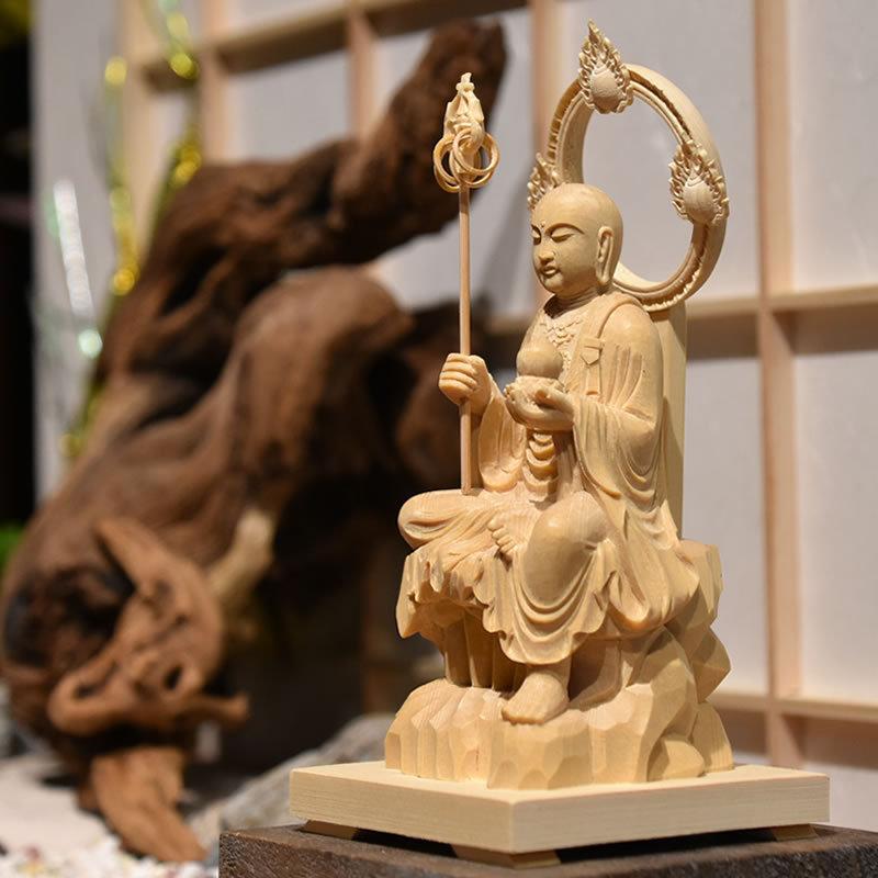 木彫り仏像 【地蔵菩薩半跏像】 桧木 坐2.0寸 総高16cm : 海宇 木彫り仏像 【地蔵菩薩半跏像】 桧木 坐2.0寸 総高16cm : 海宇