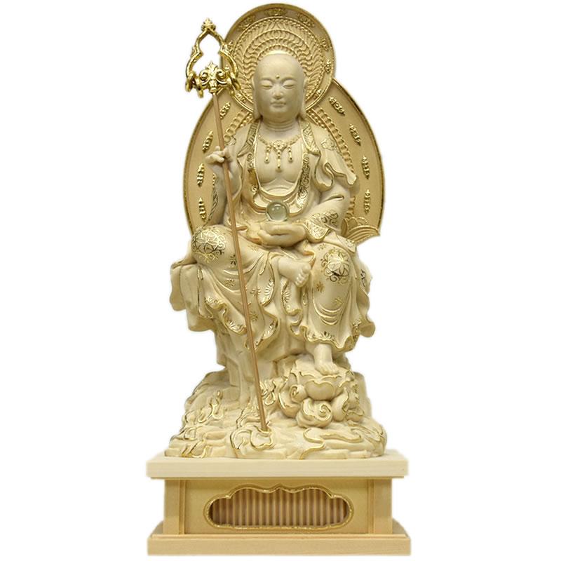 木彫り仏像 【地蔵菩薩半跏像】 桧木 坐2.5寸 切金 総高20.5cm : 海宇