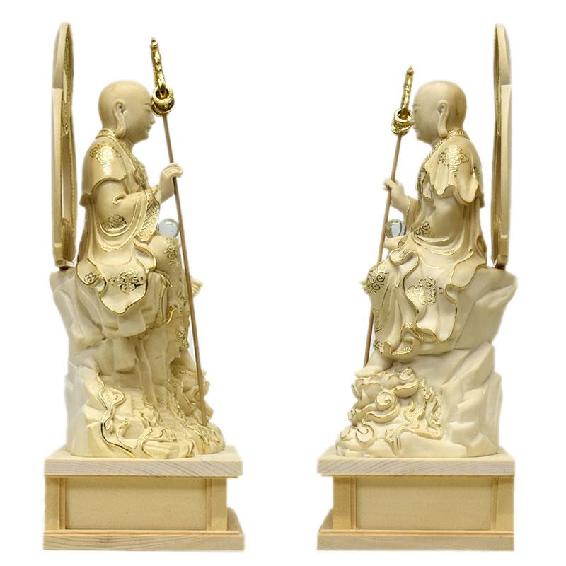 木製彫刻 　お地蔵様　仏像 木彫り仏像 【地蔵菩薩半跏像】 桧木 坐2.5寸 切金 総高20.5cm : 海宇