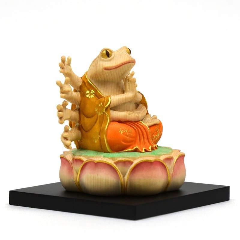 木彫り 桧木 癒し蛙仏 干支お守り本尊−【千手観音菩薩】 「子」 淡