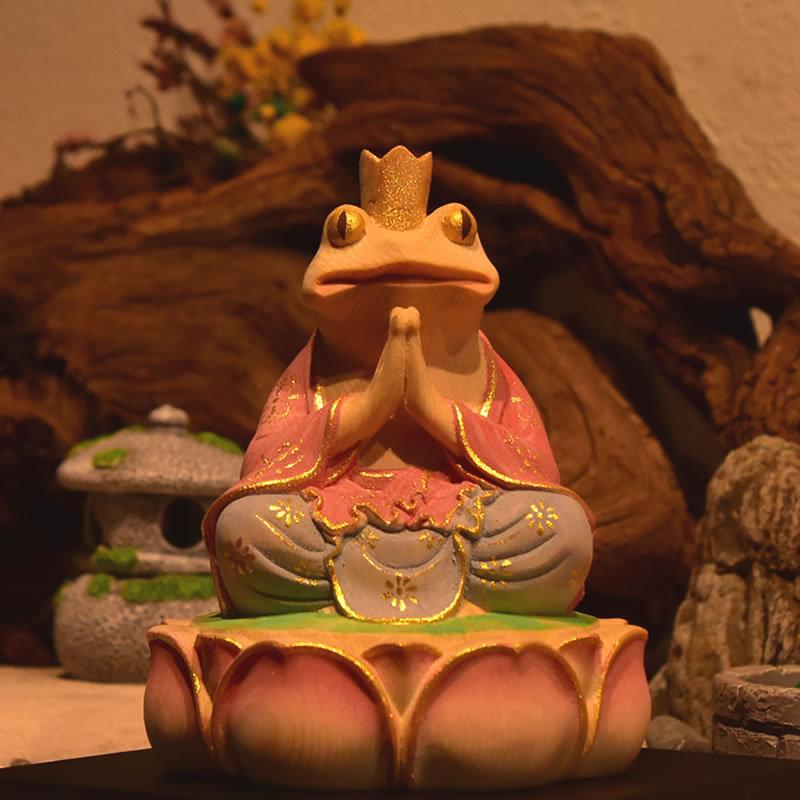 木彫り 桧木 癒し蛙仏 干支お守り本尊−【勢至菩薩】 「午」 淡彩色