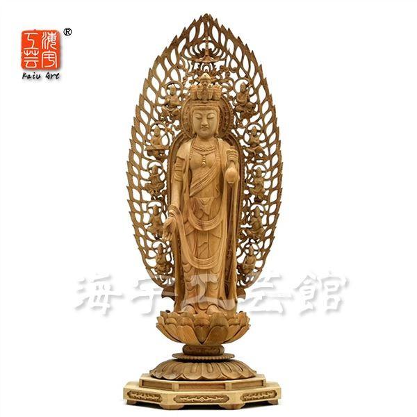 十一面観音菩薩立像】 飛天光背光背八角台 楠木 立1.0尺 総高 十一面観音菩薩立像】 飛天光背光背八角台 楠木 立1.0尺 総高