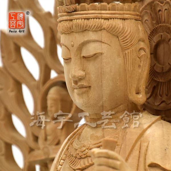 十一面観音菩薩立像】 飛天光背光背八角台 楠木 立1.0尺 総高60cm : 海