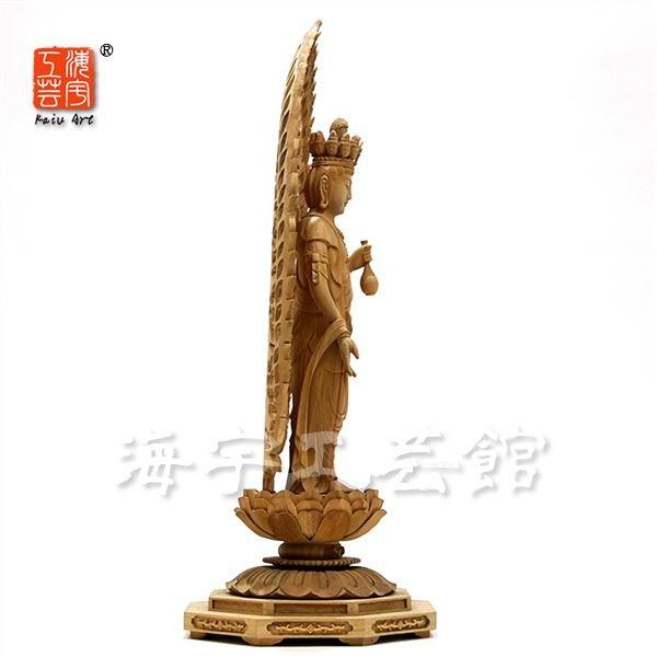十一面観音菩薩立像】 飛天光背光背八角台 楠木 立1.0尺 総高 十一面観音菩薩立像】 飛天光背光背八角台 楠木 立1.0尺 総高