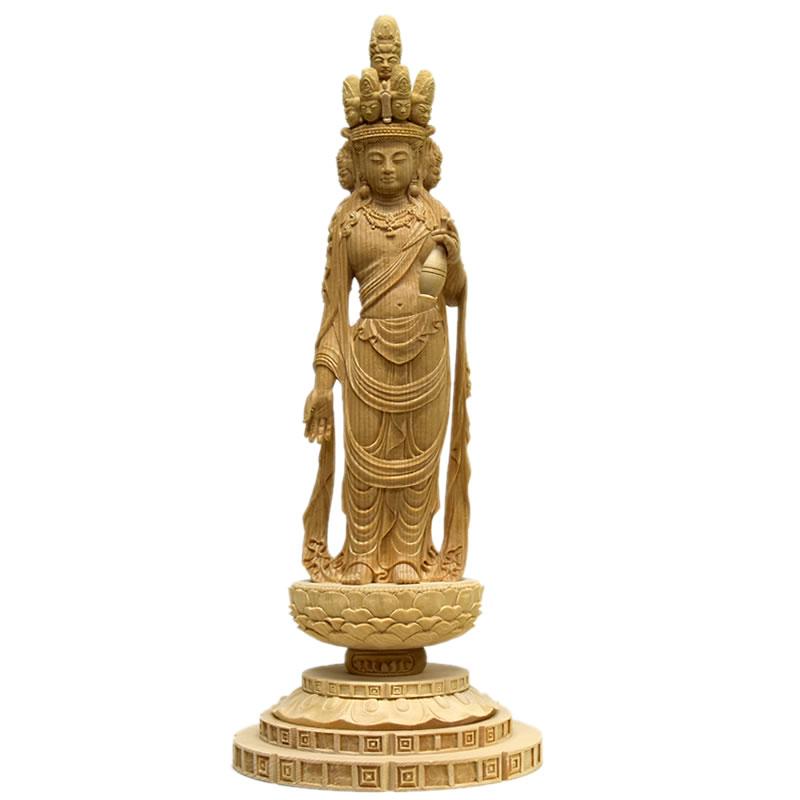 木彫り仏像 向源寺形【十一面観音菩薩立像】 上彫 桧木 立5.0寸 木彫り仏像 向源寺形【十一面観音菩薩立像】 上彫 桧木 立5.0寸