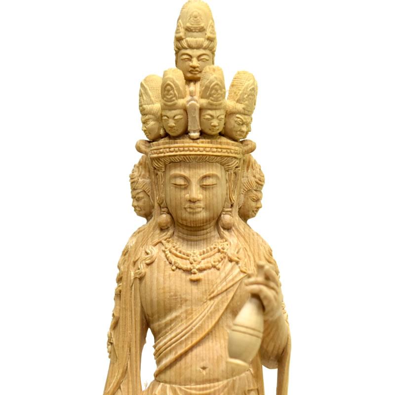 木彫り仏像 向源寺形【十一面観音菩薩立像】 上彫 桧木 立5.0寸 木彫り仏像 向源寺形【十一面観音菩薩立像】 上彫 桧木 立5.0寸