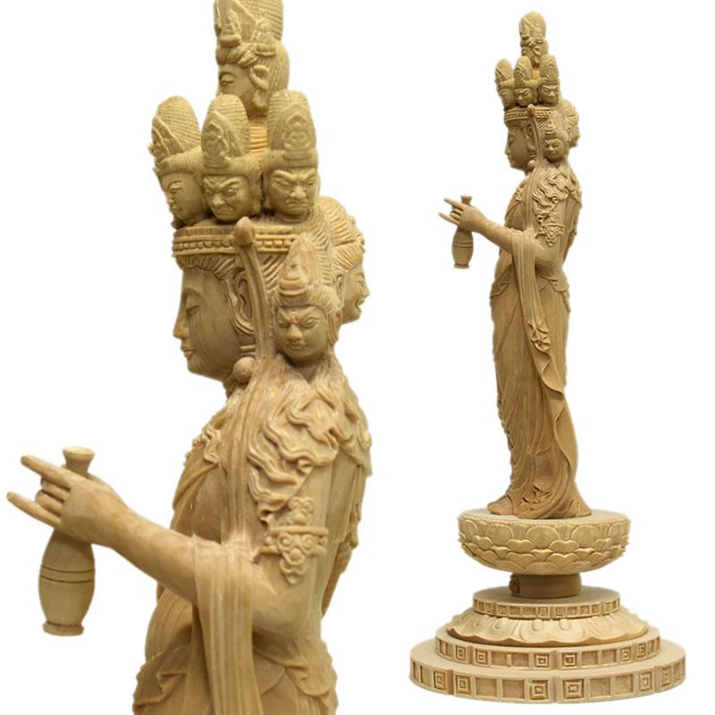 木彫り仏像 向源寺形【十一面観音菩薩立像】 上彫 桧木 立5.0寸 木彫り仏像 向源寺形【十一面観音菩薩立像】 上彫 桧木 立5.0寸