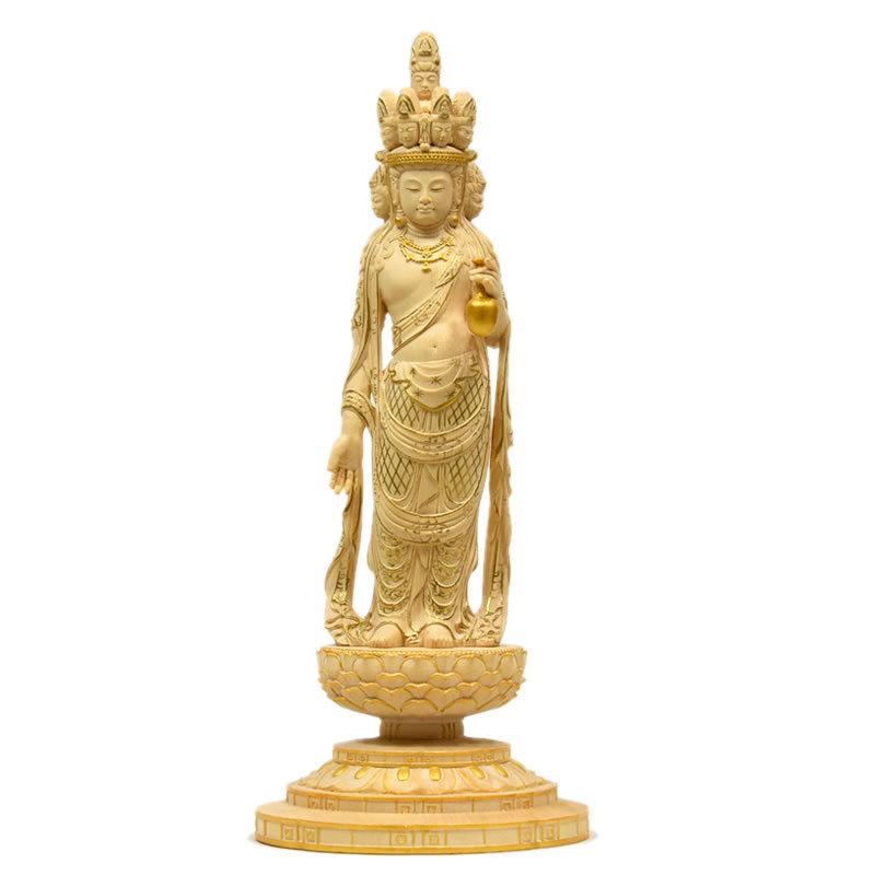 木彫り仏像 向源寺形【十一面観音菩薩立像】 桧木 立5.0寸 金泥 木彫り仏像 向源寺形【十一面観音菩薩立像】 桧木 立5.0寸 金泥