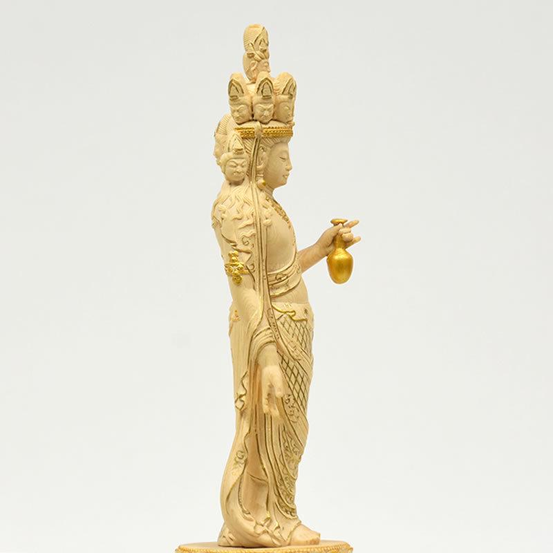 木彫り仏像 向源寺形【十一面観音菩薩立像】 桧木 立5.0寸 金泥 木彫り仏像 向源寺形【十一面観音菩薩立像】 桧木 立5.0寸 金泥