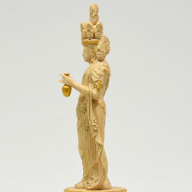 木彫り仏像 向源寺形【十一面観音菩薩立像】 桧木 立5.0寸 金泥 木彫り仏像 向源寺形【十一面観音菩薩立像】 桧木 立5.0寸 金泥
